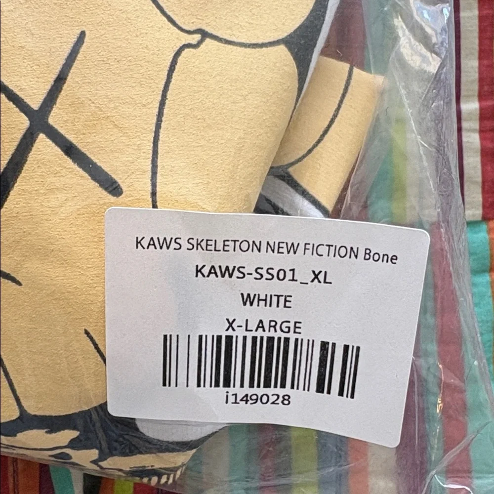 KAWS skeleton new fiction bone White Tee Tan Black Skeleton Character new XL - Picture 11 of 11